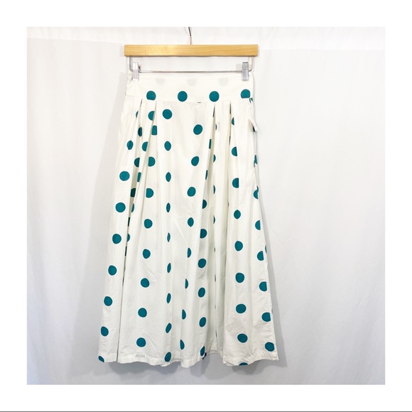 NWT Urban Outfitters Fallon Polka Dot Cotton Pleated Midi Skirt - Picture 6 of 12